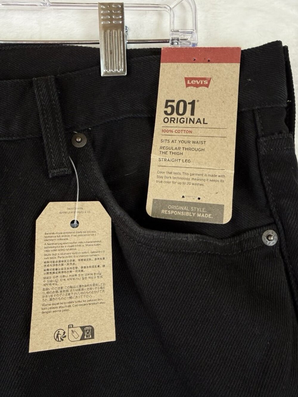 Levis 501 Jeans 34x32 Button Fly Black 100% Cotton Denim Levis New NWT